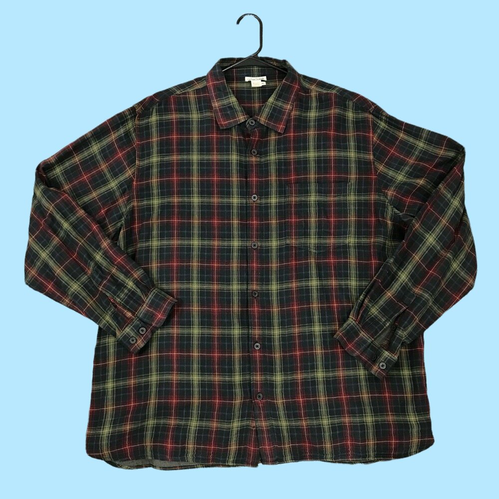 Carbon 2 Cobalt Men's Button Front Flannel Shirt Green‎ Plaid Sz XL Cotton